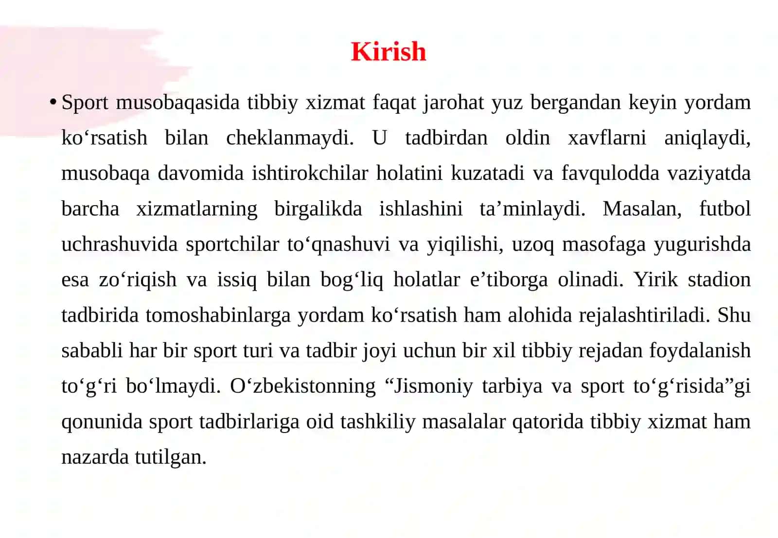 Sport tadbirlarida tibbiy xizmatni tashkil etish 3