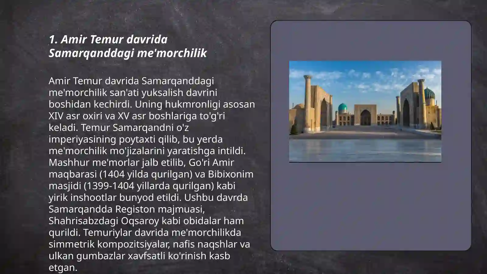 Amir Temur davrida me'morchilik 3