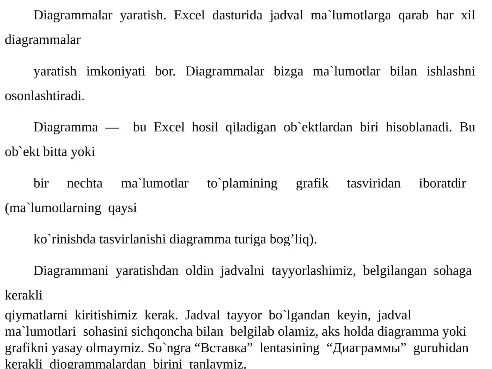 Excel daturida diagrammalar bilan ishlash 3