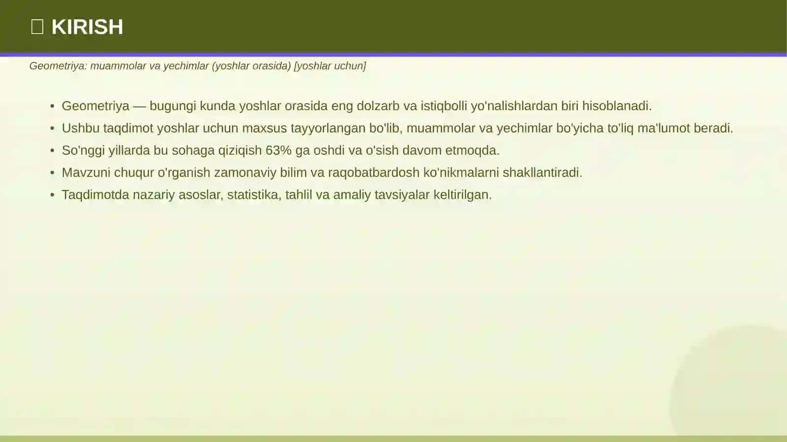 Geometriya: muammolar va yechimlar (yoshlar orasida) 3