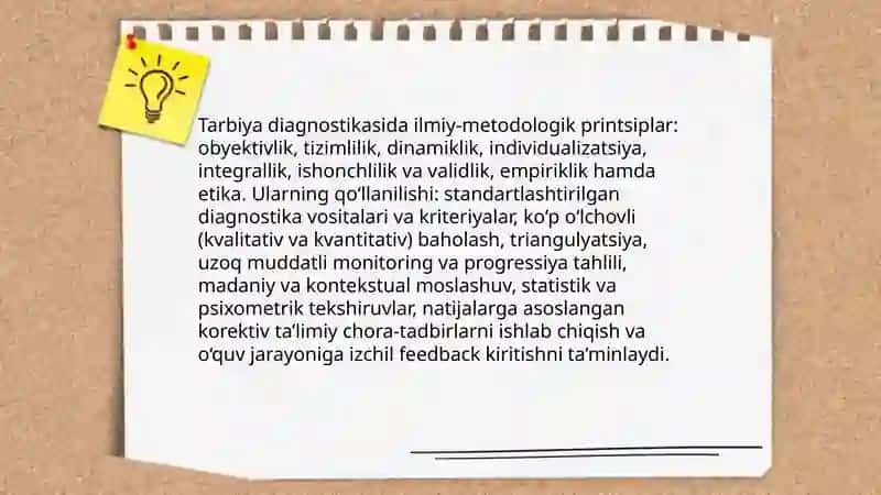TARBIYA DIAGNOSTIKASINING ILMIY TADQIQOT METODLARINI QO’LLANILISH SHARTLARI 3