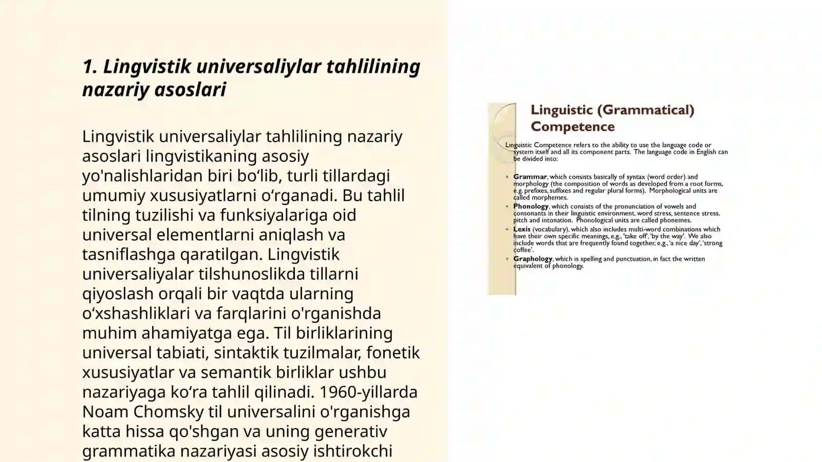 Tipologik umumiyliklar ( lingvistik universaliylar) tahlil usuli 3