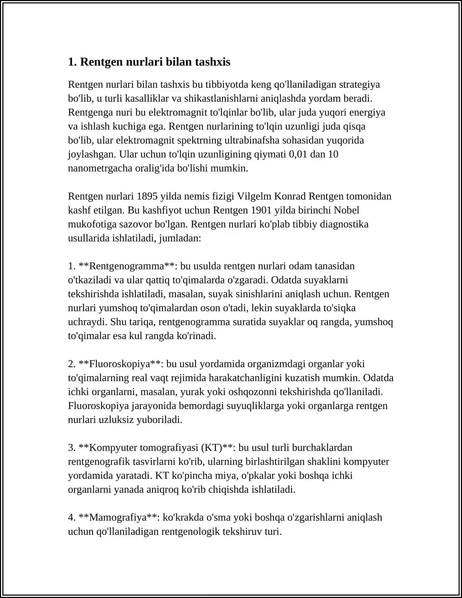 RENTGEN NURLARINI TIBBIYOTDA QOLLANILISHI 3