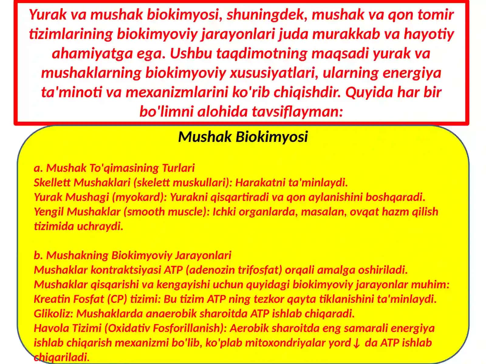 Mushak, qontomirtizimi va yurak biokimyosi 3