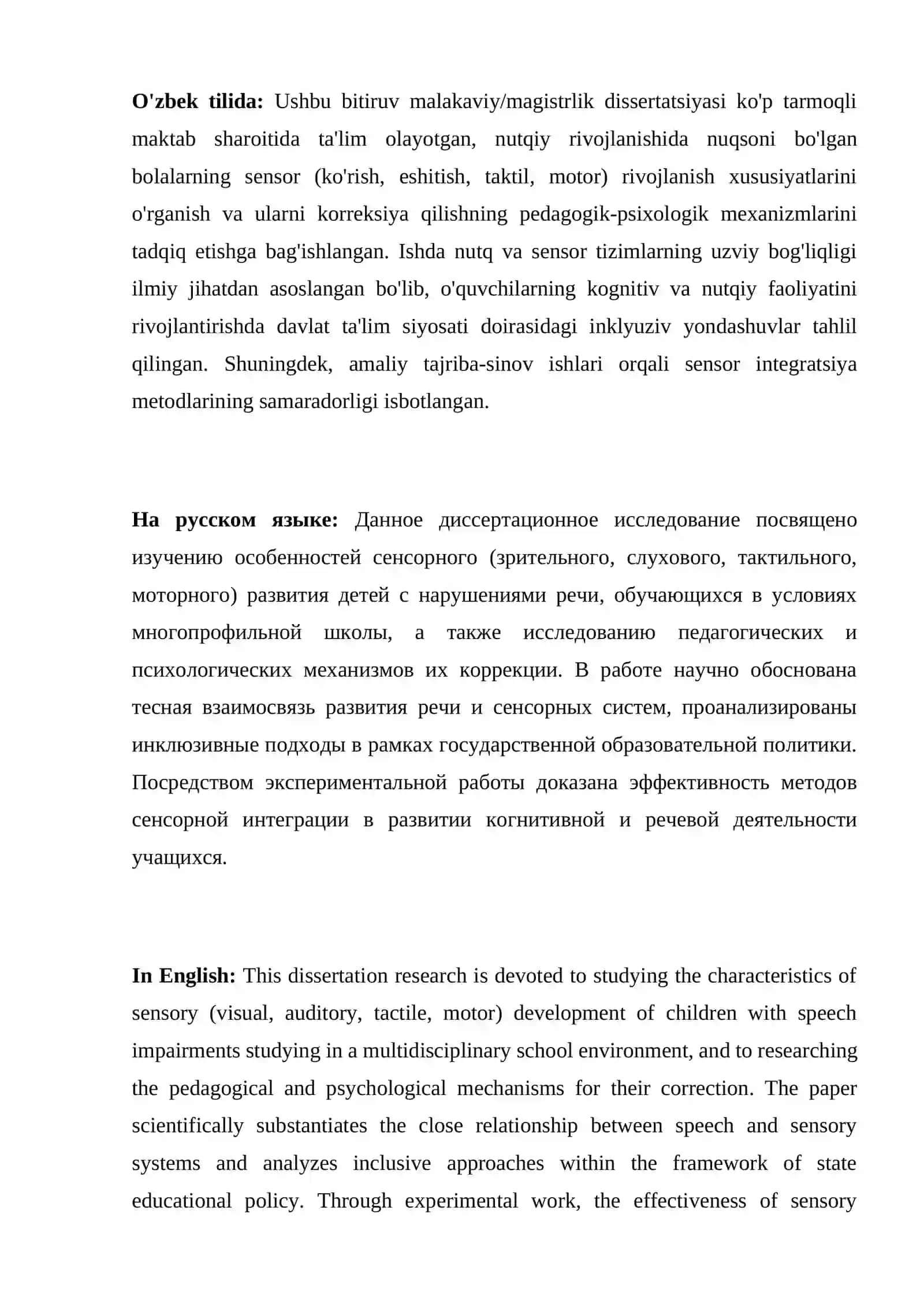 KO'P TARMOQLI MAKTAB YOSHIDAGI NUTQIDA NUQSONI BO'LGAN BOLALARNING SENSOR RIVOJLANISHI NAZARIY ASOSLARI 3