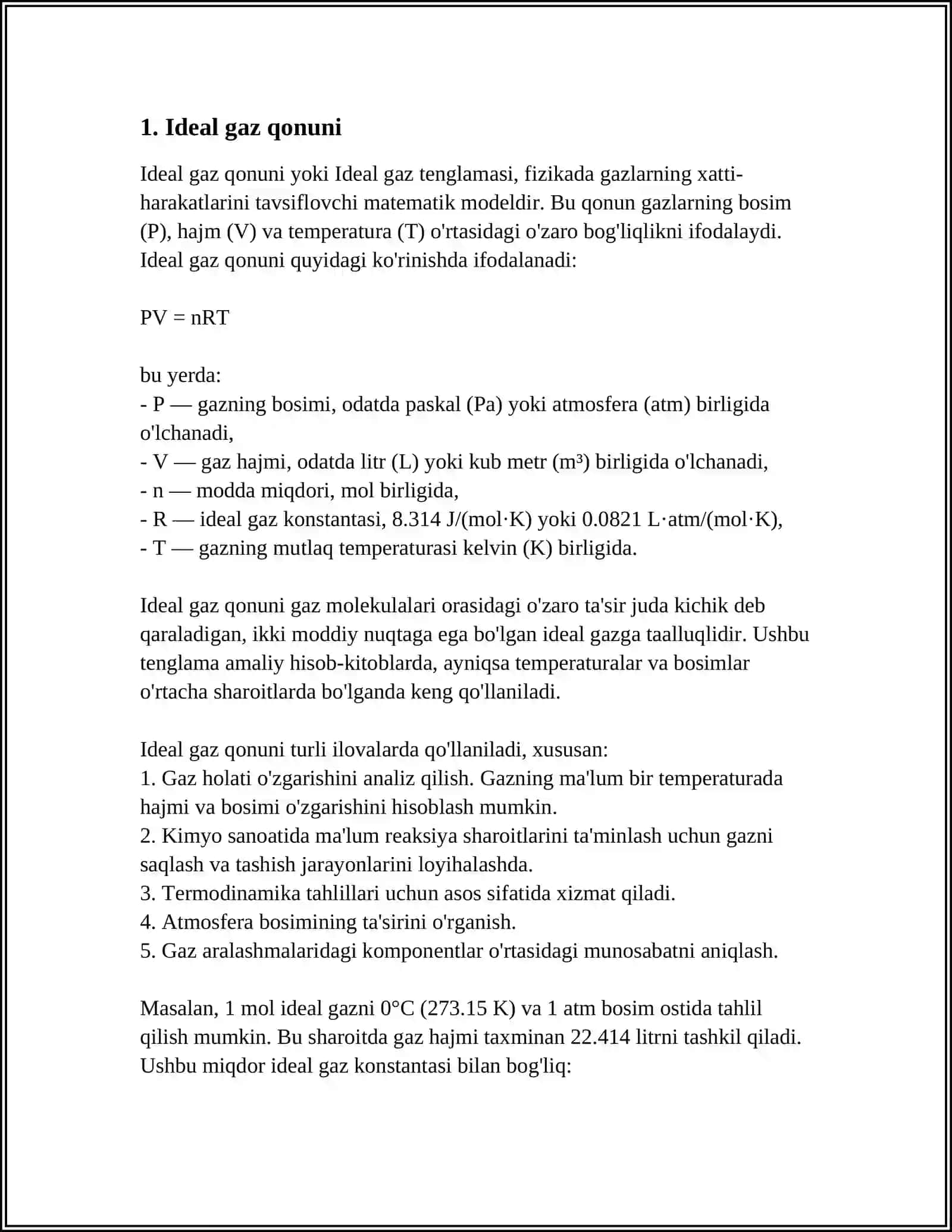 Ideal gaz qonuni 3