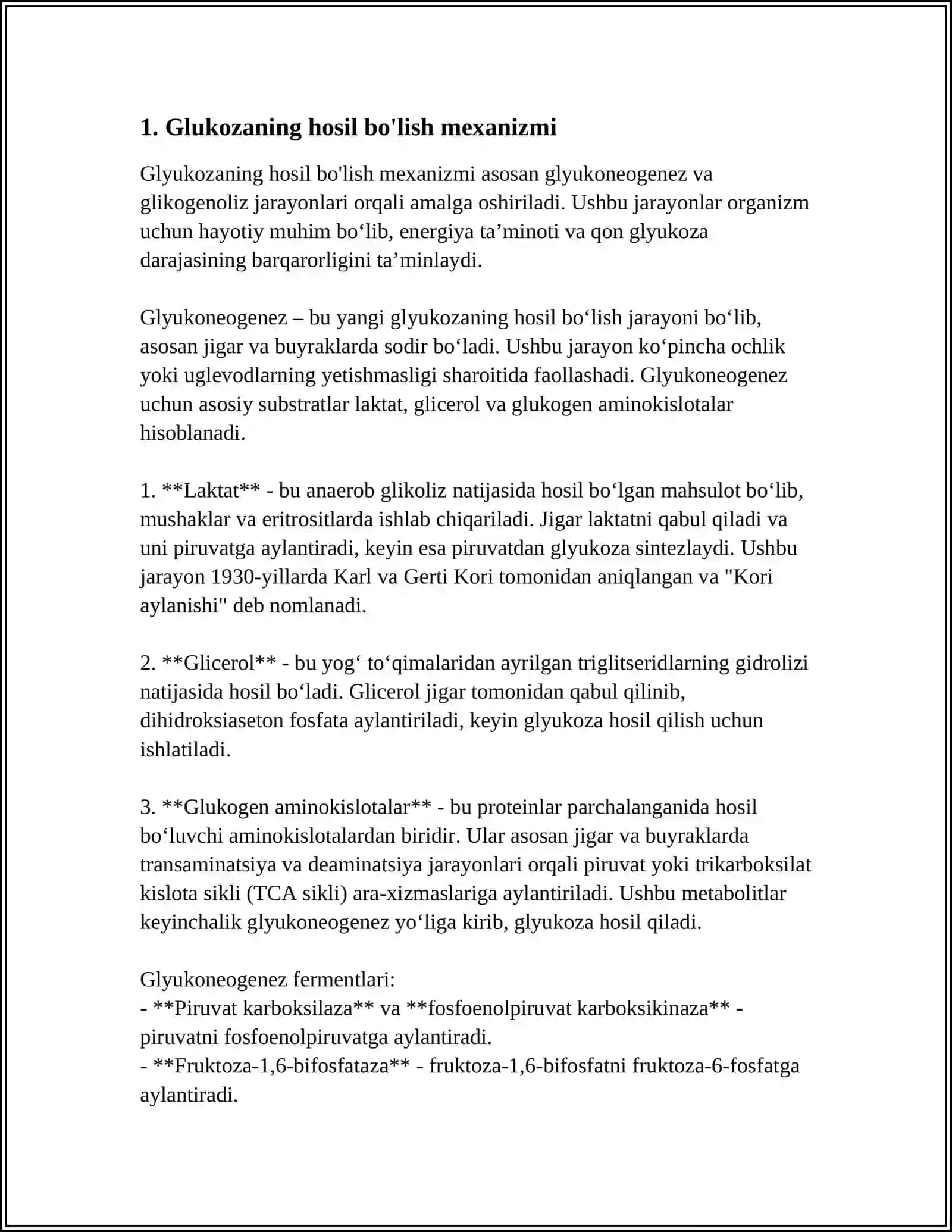 MUSTAQIL ISH Mavzu: GLUKOZANING HOSIL BÕLISH VA PARCHALANISH JARAYONI 3