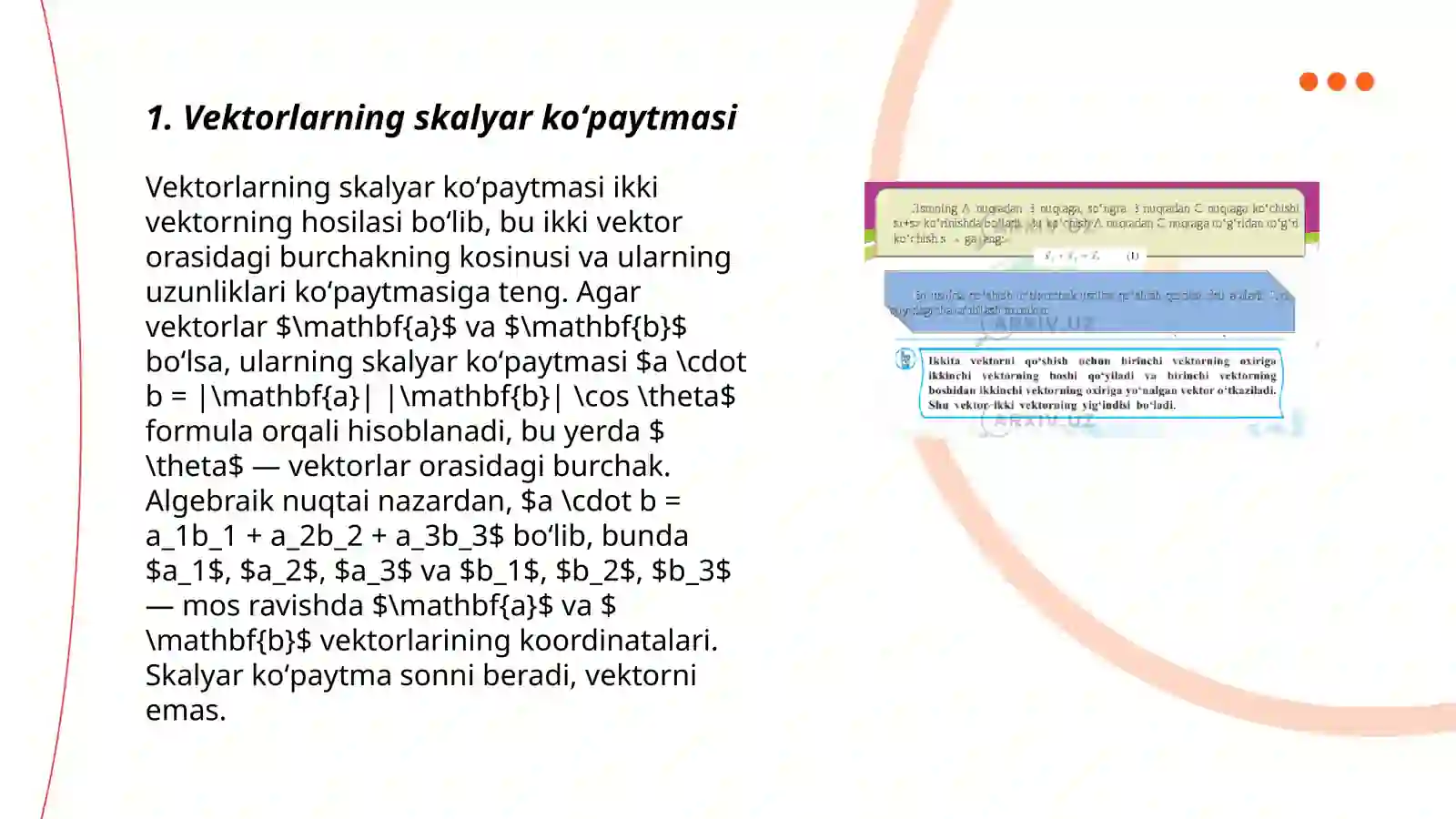 Vektorlarning skalyar,vektor, aralash koʻpaytmasi 3