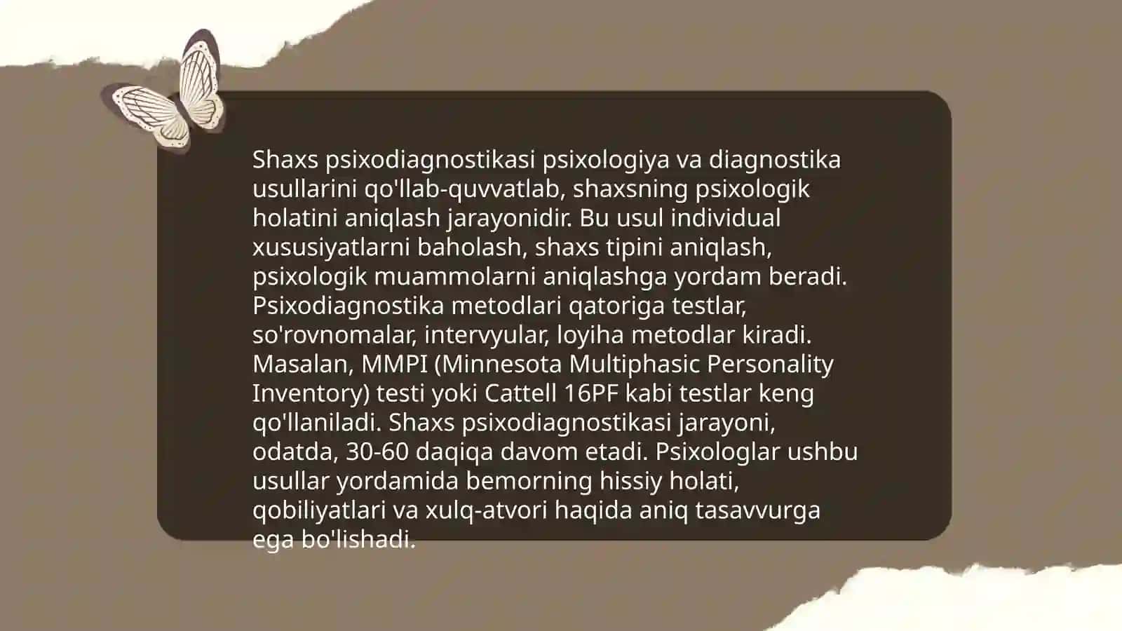 Shaxs psixodiagnostikasida proektiv metodlarning qoʻllanilishi. Shaxs xususiyatlarini oʻrganish metodikalari 3