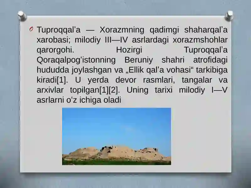 Tuproqqal’a yodgorligi 3