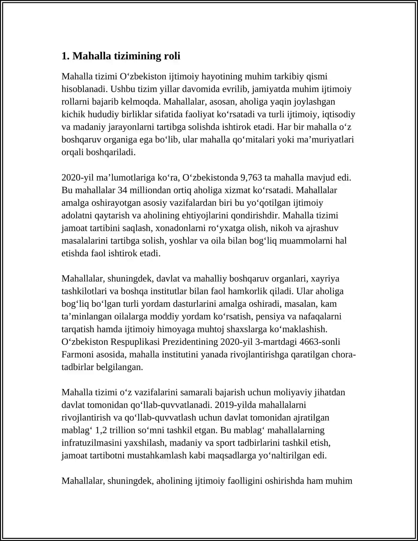 MUSTAQIL ISH Mavzu: MAHALLA YETTILIGINING VAZIFALARI TO‘G‘RISIDA SLAYD 3