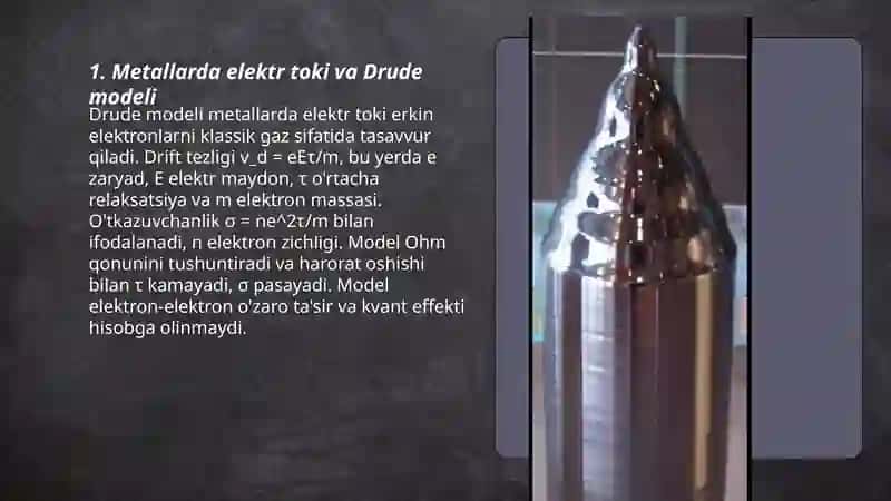Metallar, yarim o'tkazgichlar va elektrolitlarda elektr toki. O'ta o'tkazuvchanlik Noan'anaviy energiya 3