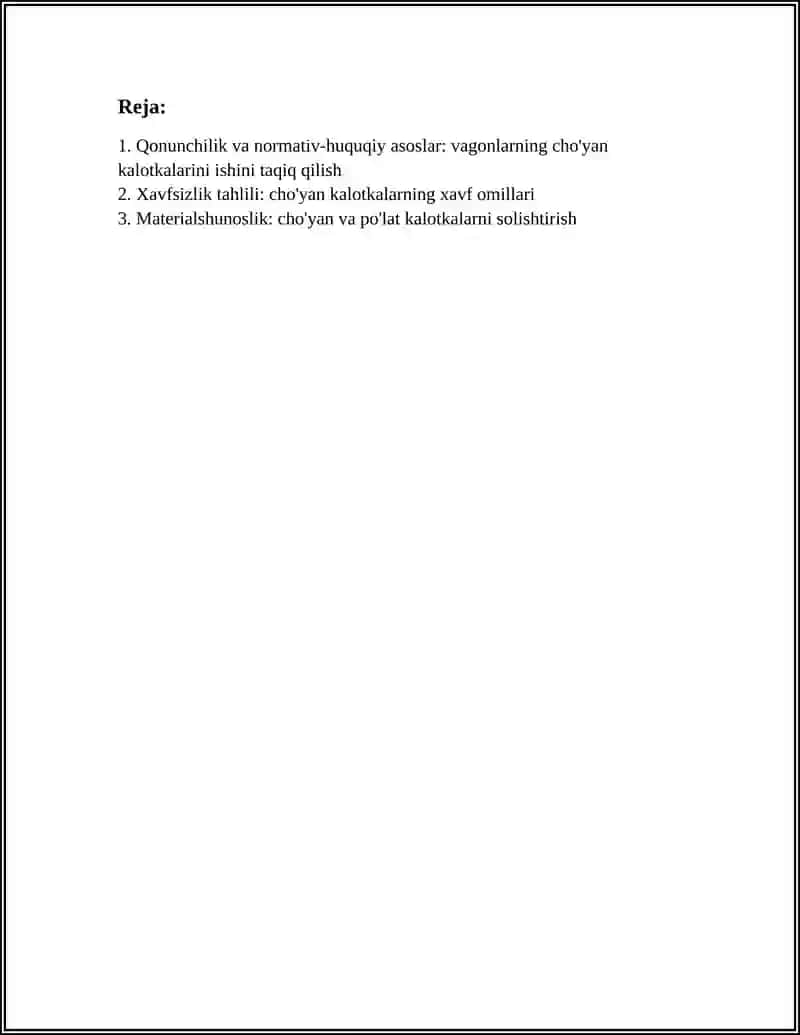 VAGONLARNING CHO'YAN KALOTKALARINI ISHINI TAQIQ QILISH 3