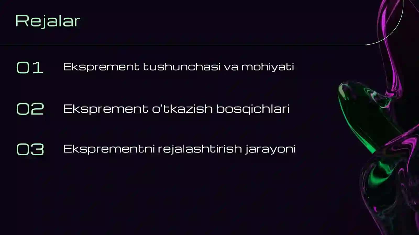 Eksprement tushunchasi, bosqichlari va uni rejalashtirish 3