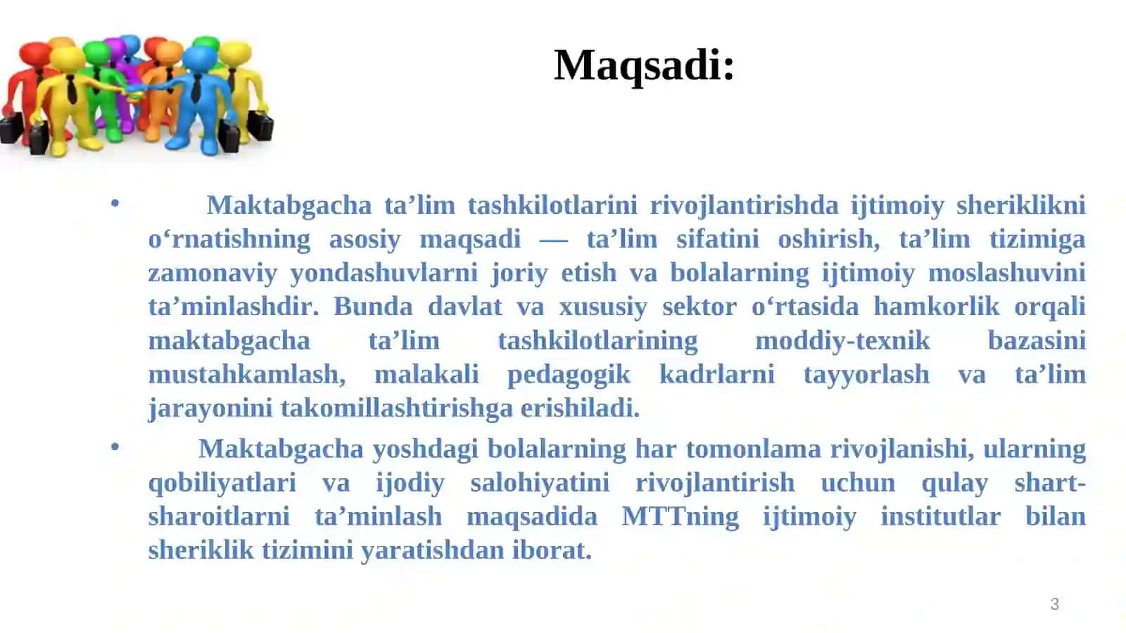 MAKTABGACHA TA'LIM TASHKILOTINI RIVOJLANTIRISHDA IJTIMOIY SHERIKLIKNI O‘RNATISHTOSHKENT-2025 3