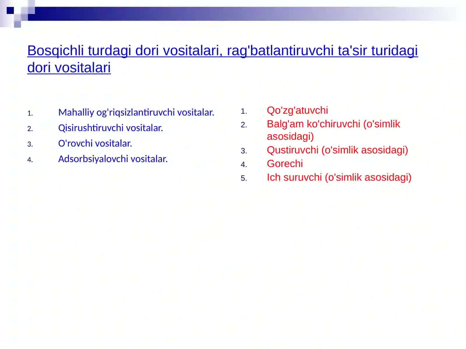 Afferent innervatsiyaga ta'sir etuvchi vositalar 3
