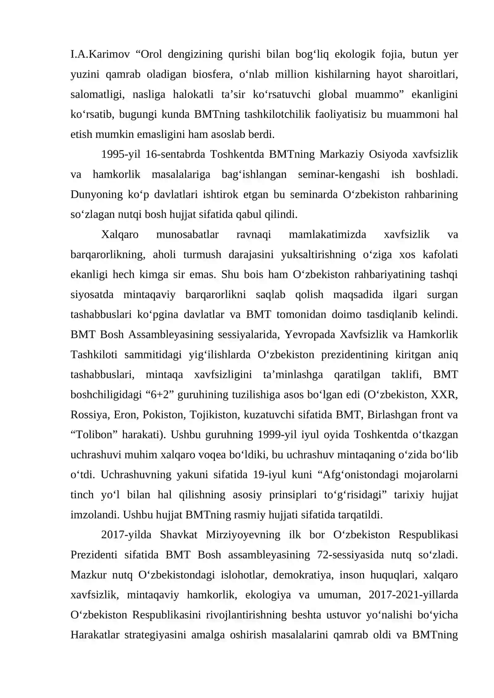 O'zbekiston Respublikasining BMTga a’zo bo‘lishi hamda jahon hamjamiyatidagi o‘rni va nufuzining ortib borishi 3