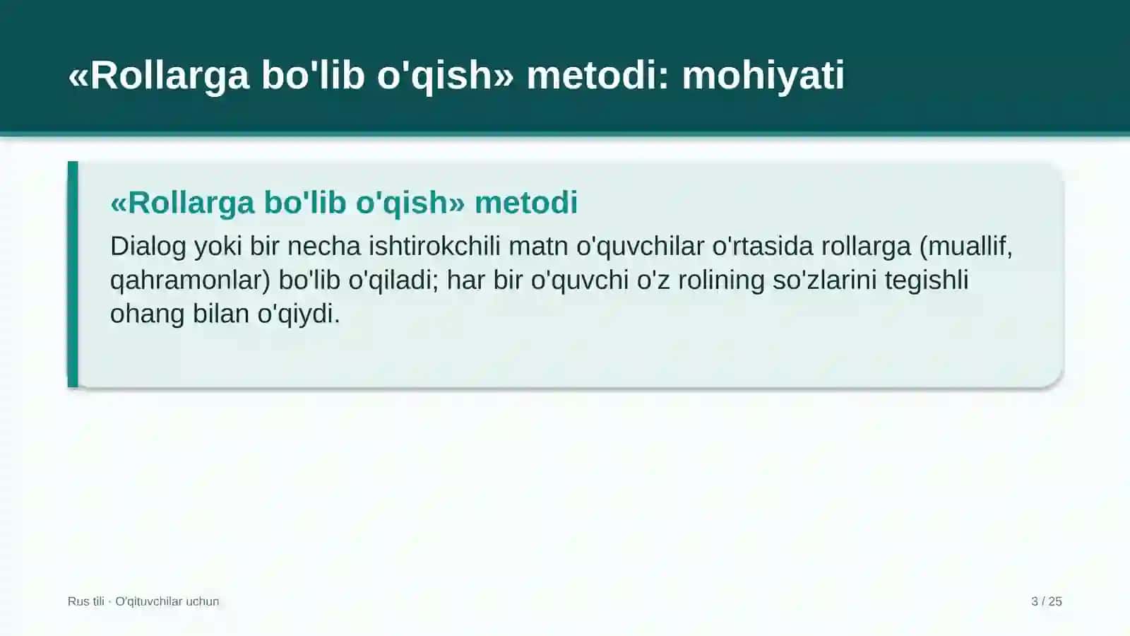 rus tili darslarida rollarga bo'lib o'qish metodidan foydalanish 6271 3