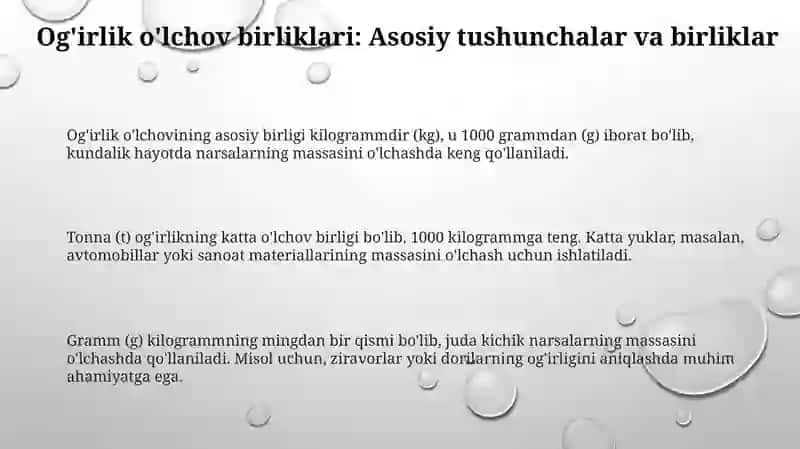 Massa o'lchov birliklari mavzusida misol va masalalar yechishga o'rgatish metodikasi 3