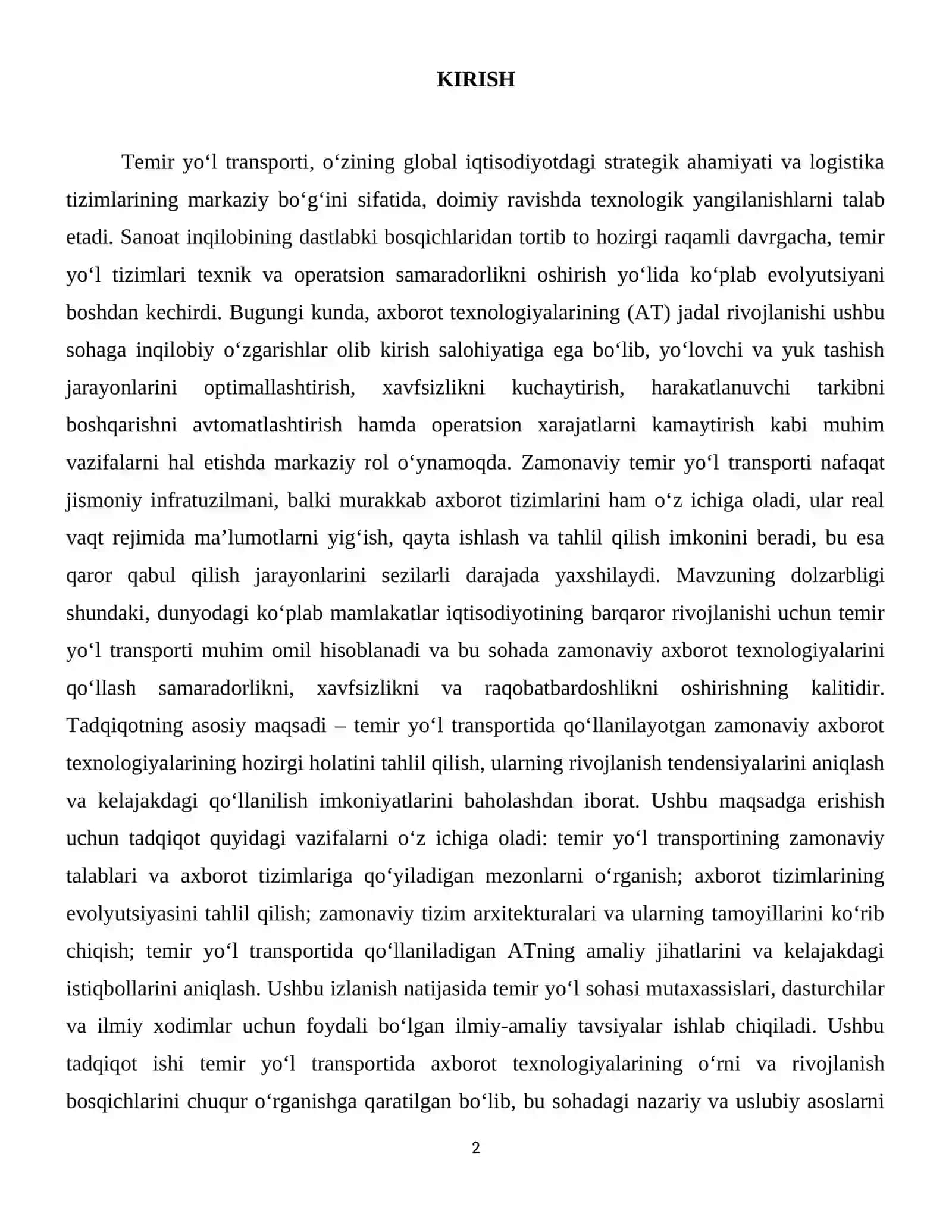 Temir yoʻl transportida qoʻllaniladigan zamonaviy axborot texnologiyalari mustaqil ish 3