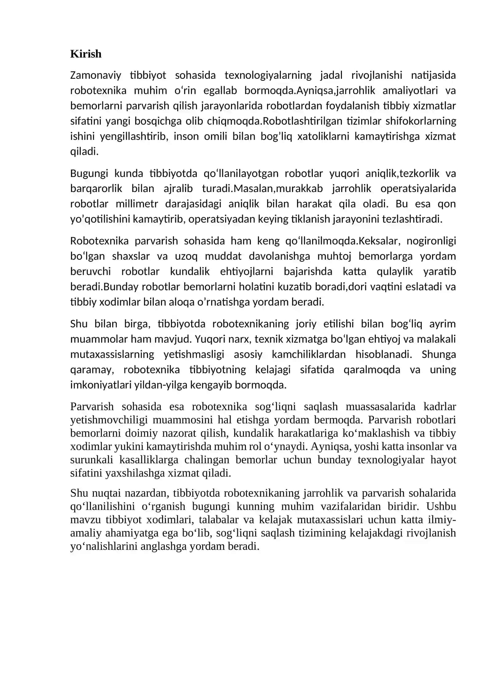 Tibbiyotda robotexnika:jarrohlik va parvarish sohalarida qo’llanilishi 3