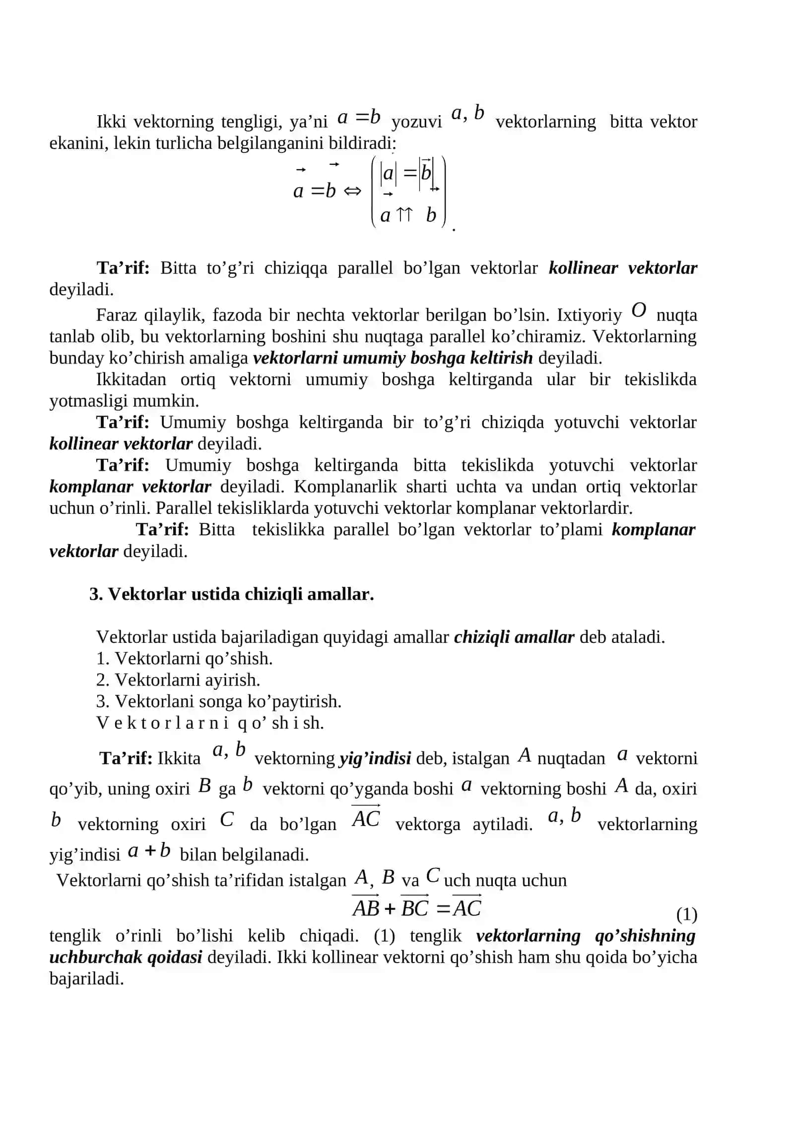 Vektorlar va ular ustida amallar 3