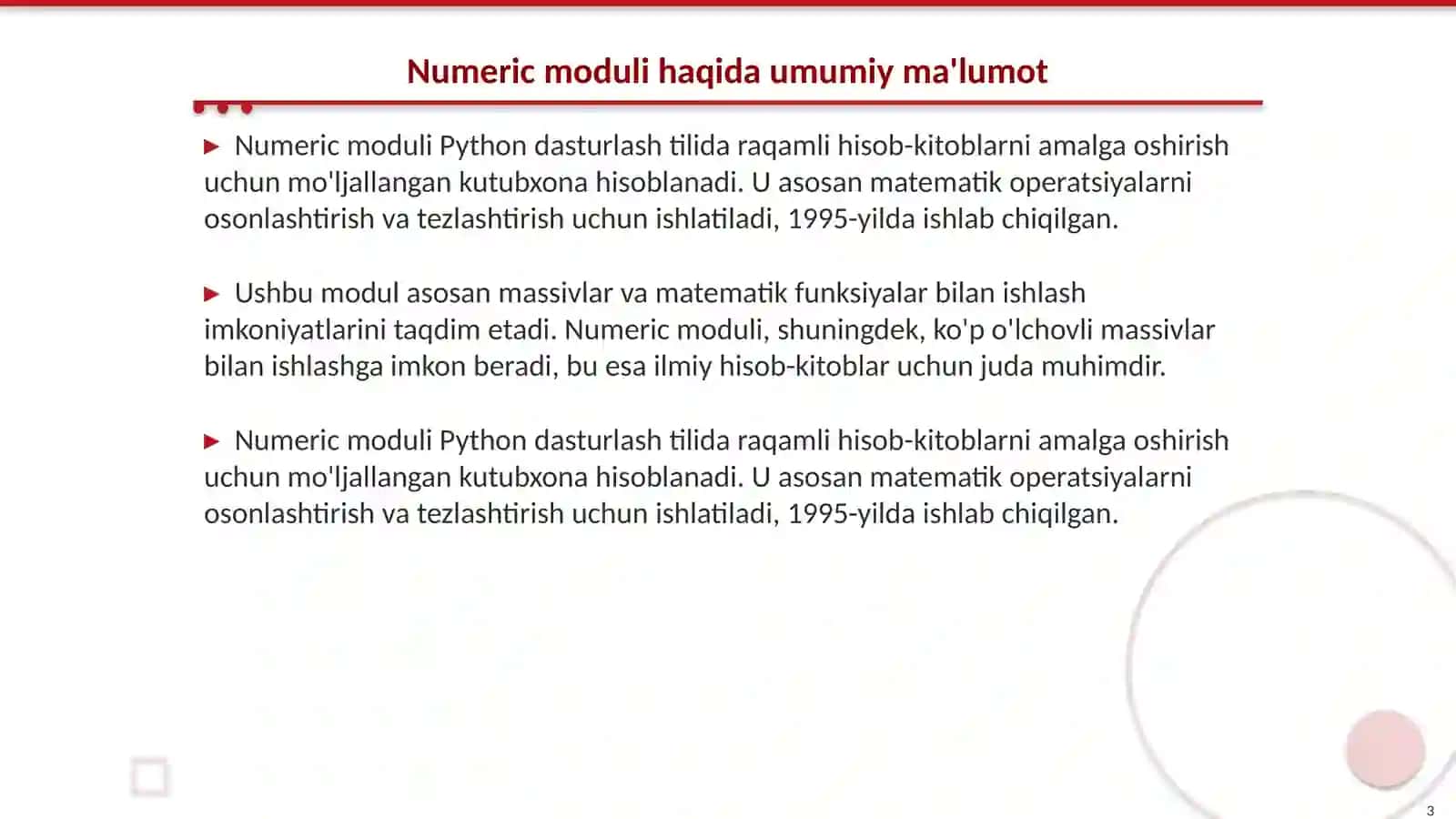 Pythonda Numeric modulidan foydalanish 3