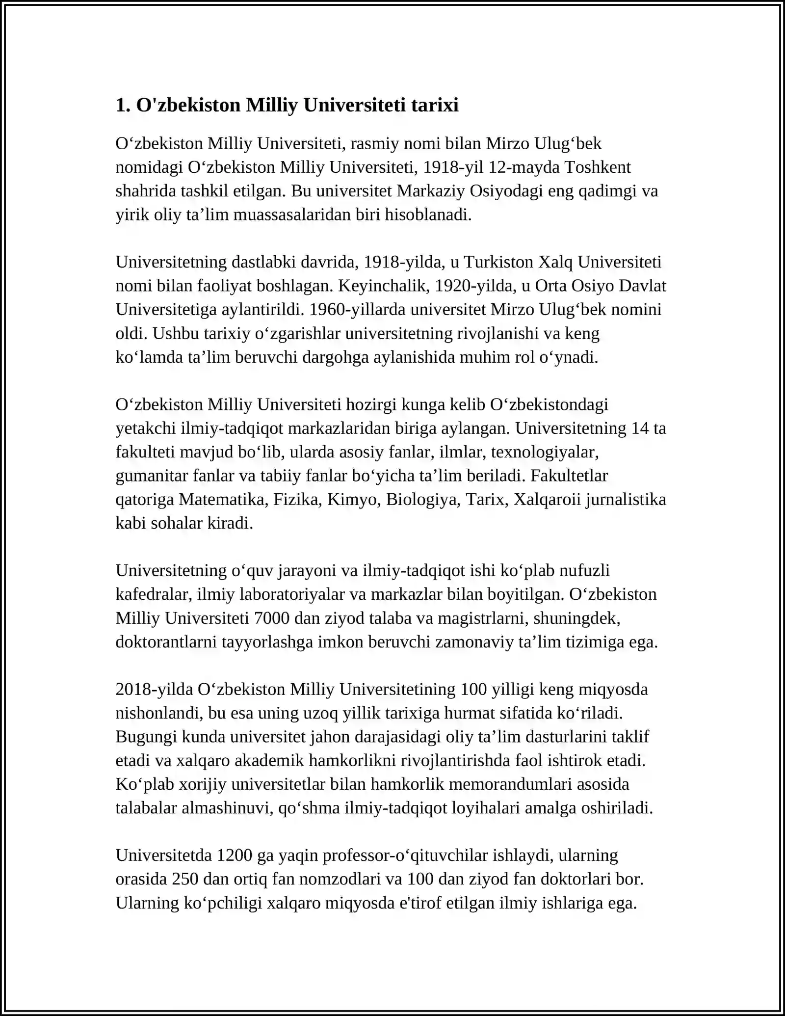 MUSTAQIL ISH Mavzu: O'ZBEKISTON MILLIY UNIVERSITET 3