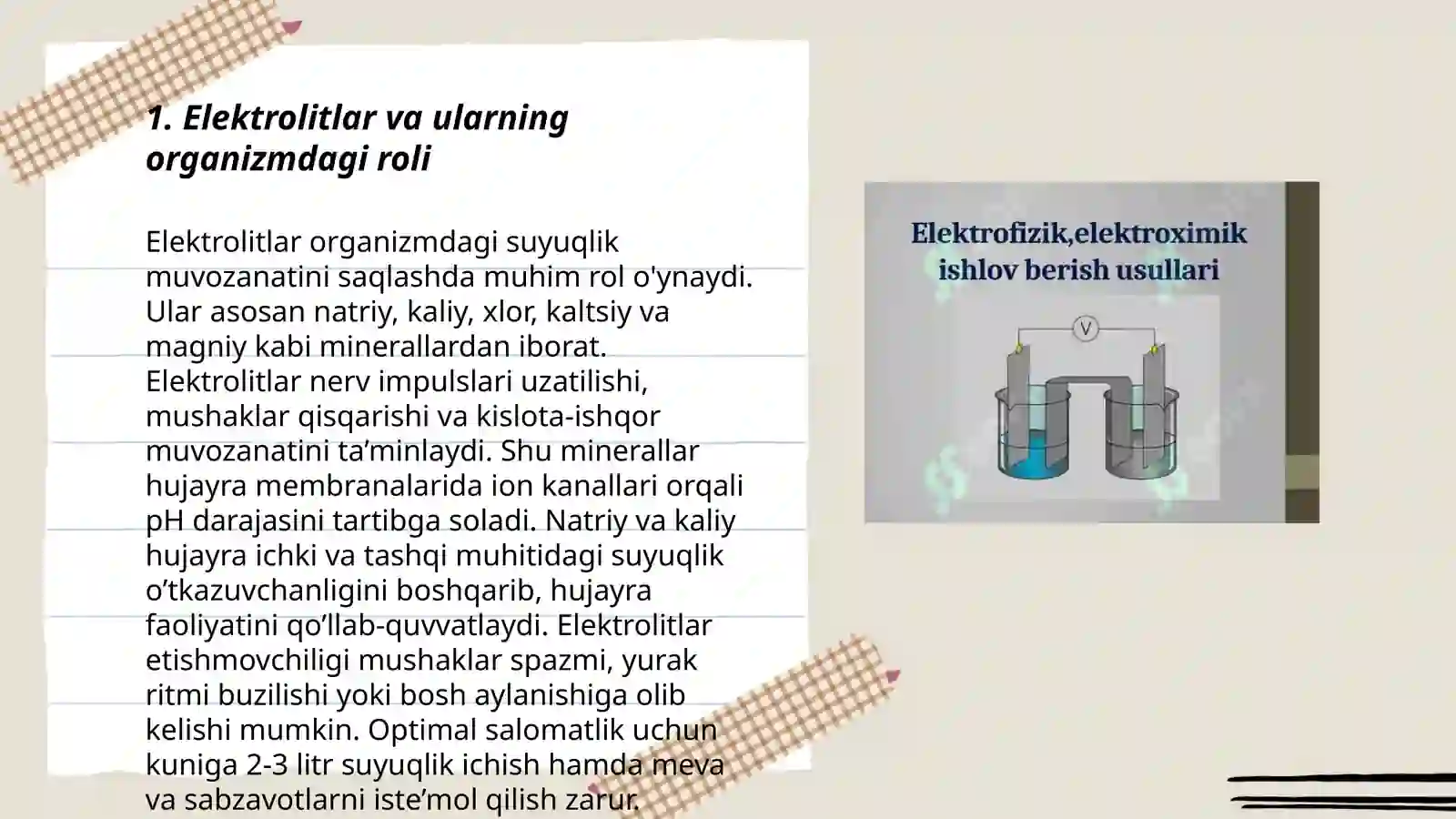 Organizmning biologik suyuqliklari elektrolit va noelektrolit eritmalari sifatida 3