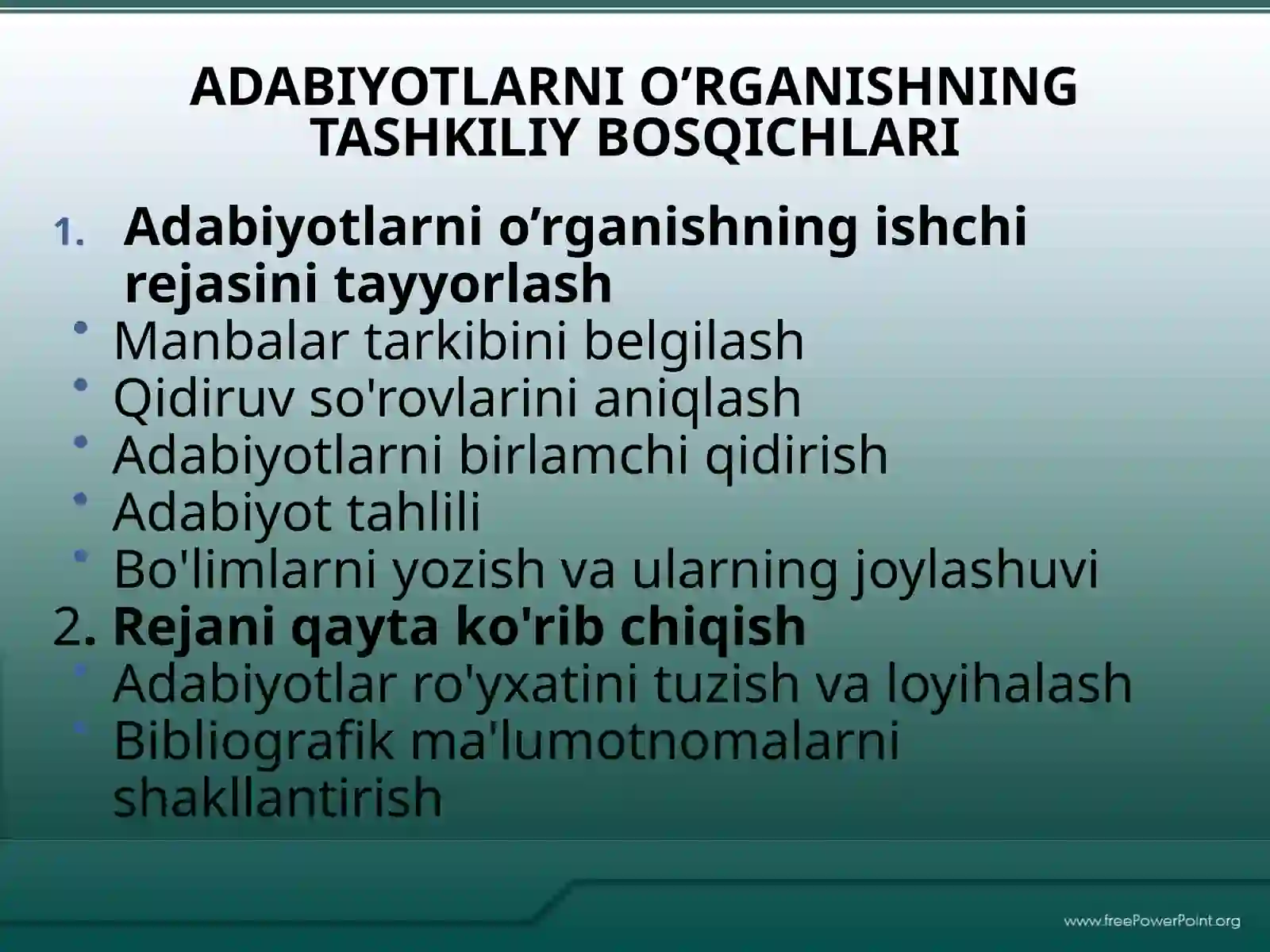 Adabiyotlar va hujjatlarni o‘rganish 3