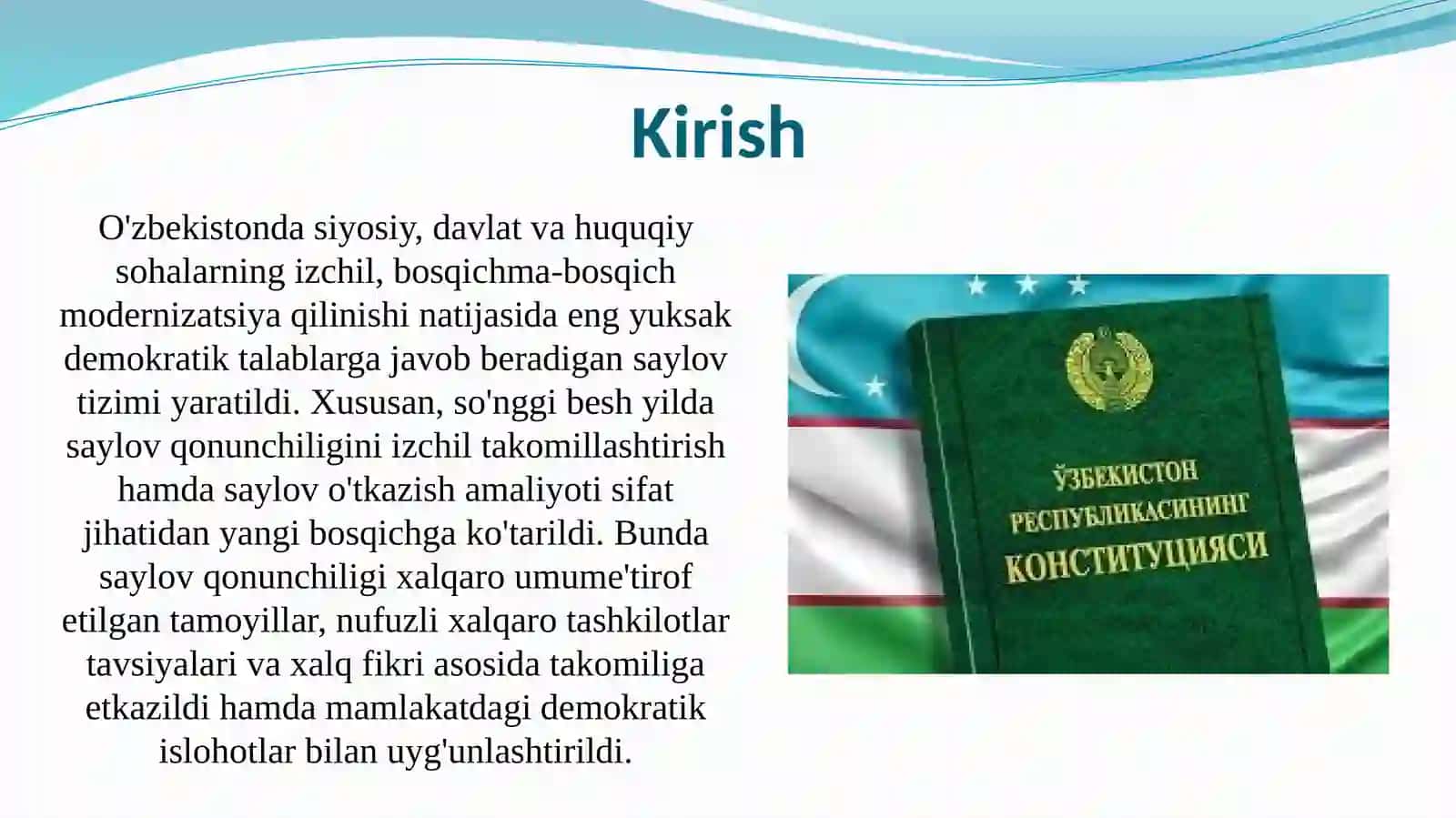 Yangi tahrirdagi Konstitutsiyada yangicha saylov tizimining davlat va jamiyat hayotini yangilashdagi o’rni 3