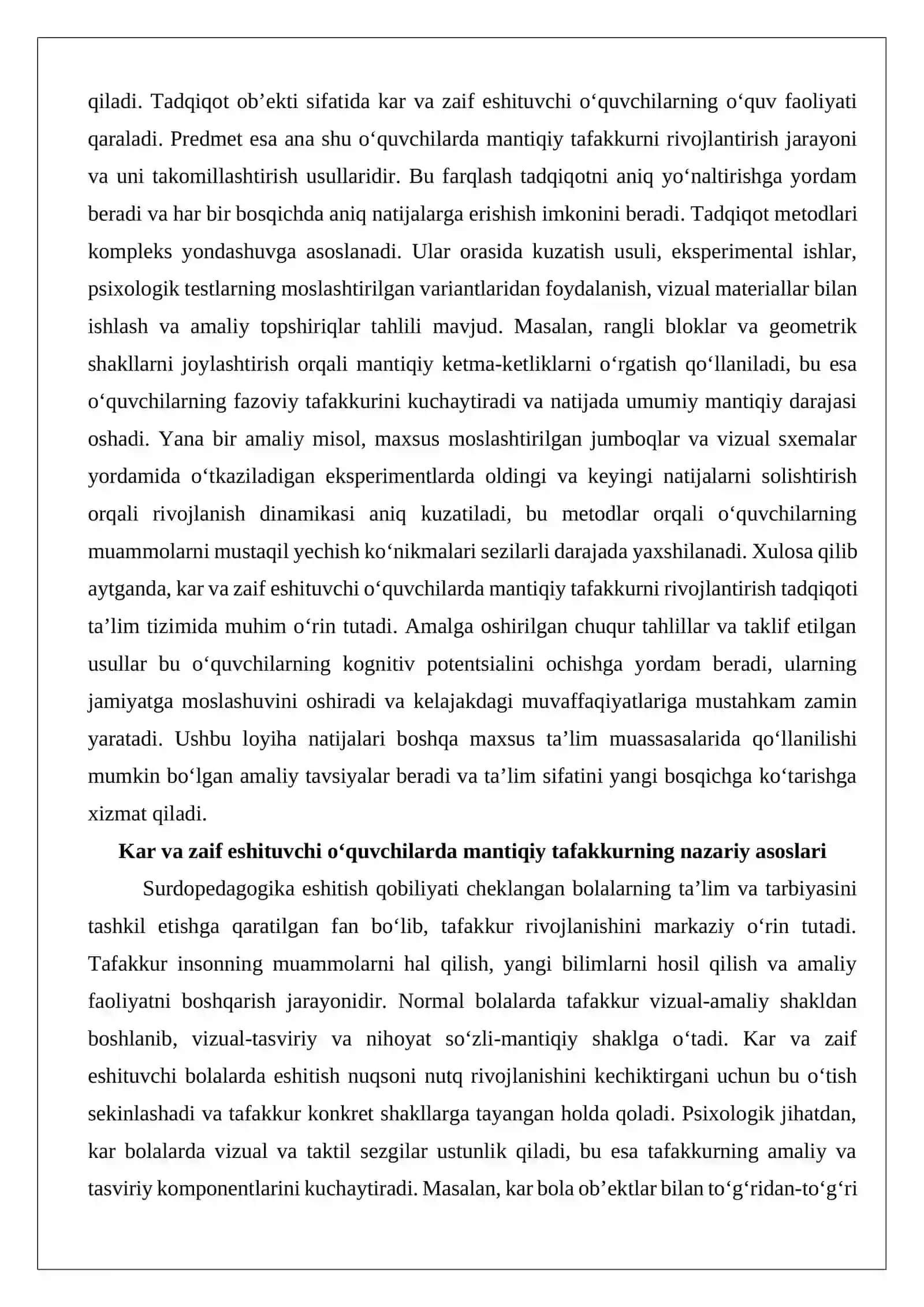 Kar va zaif eshituvchi o‘quvchilarda mantiqiy tafakkurni rivojlantirishga qaratilgan tadqiqot loyihasi 3