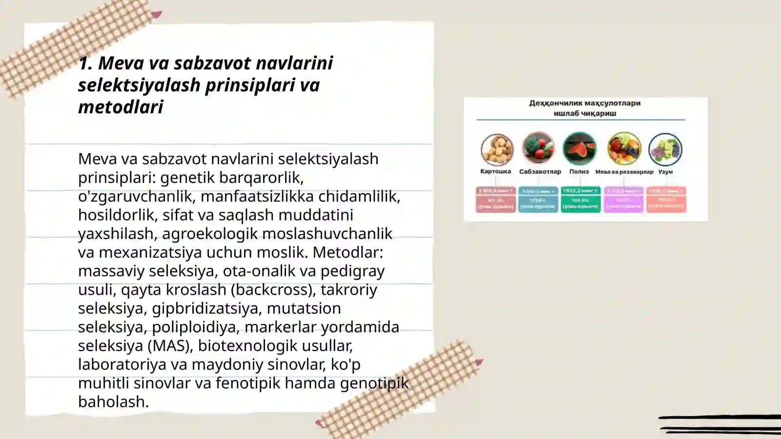 Meva-sabzavot ekinlari seleksiyasi va navshunosligini yuritish, xo'jalikka foydali 3