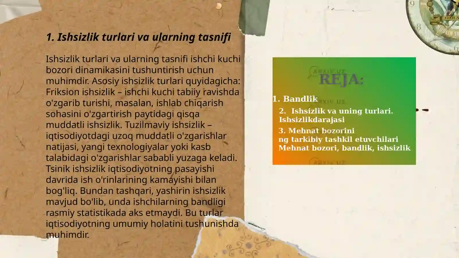 Ishsizlik turlari va o'zbekistonda bandlik muamolari 3