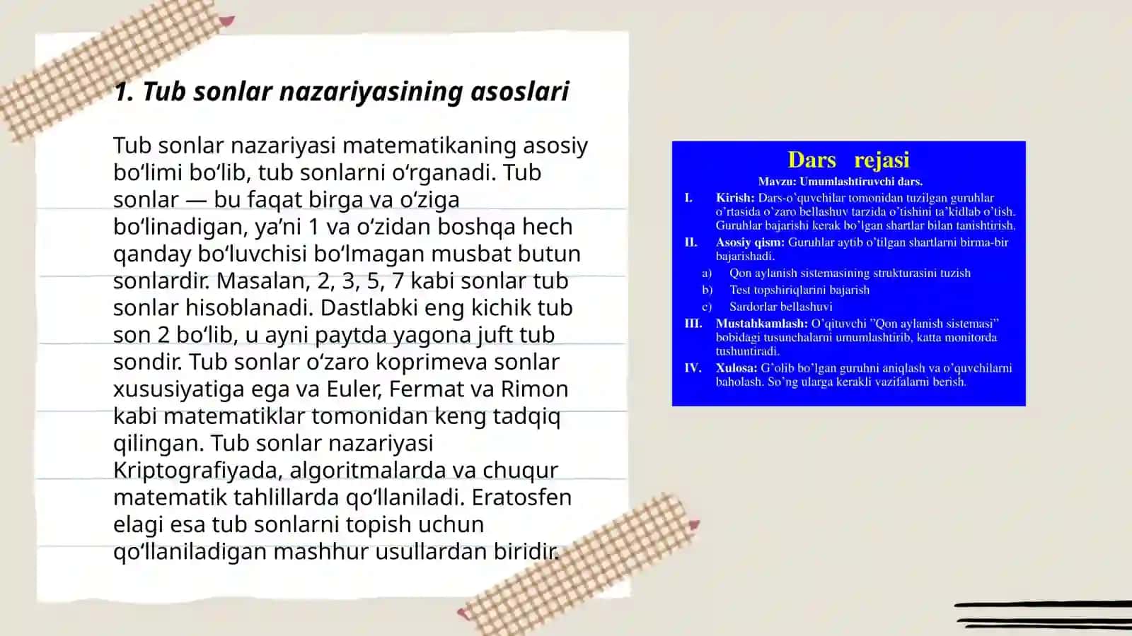 Tub va Murakkab sonlar.Murakkab sonlarni tub koʻpaytuvchilarga ajratish.EKUB va EKUK latin topish mavzularini oʻqitish metodikasi 3