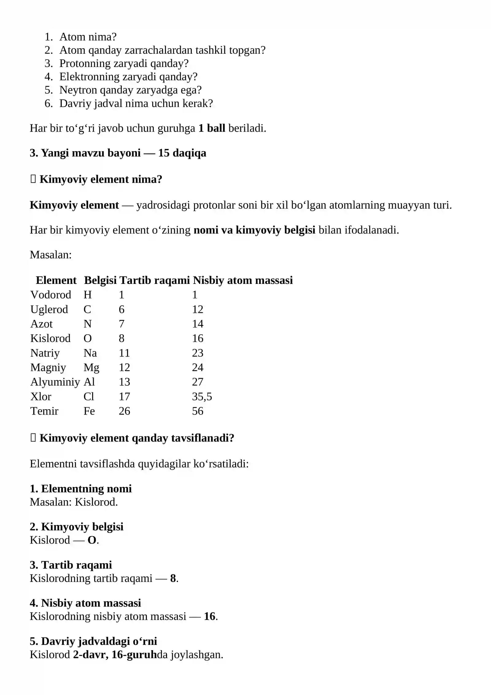KIMYOVIY ELEMENTLARNING TAVSIFLANISHI 3