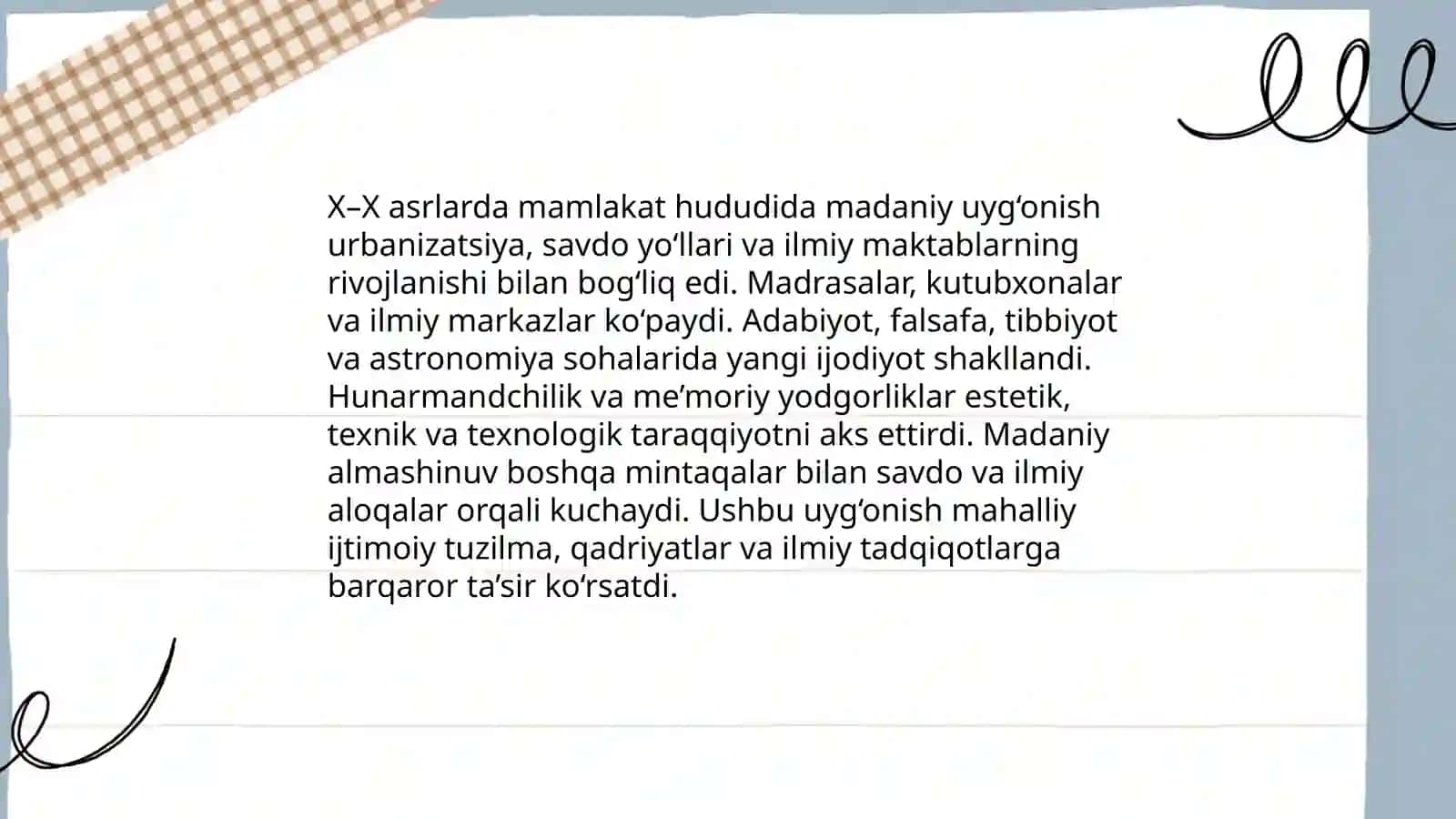 X–X asrlarda mamlakatimiz hududida ro‘y bergan madaniy uyg‘onishning umumiy tahlili 3