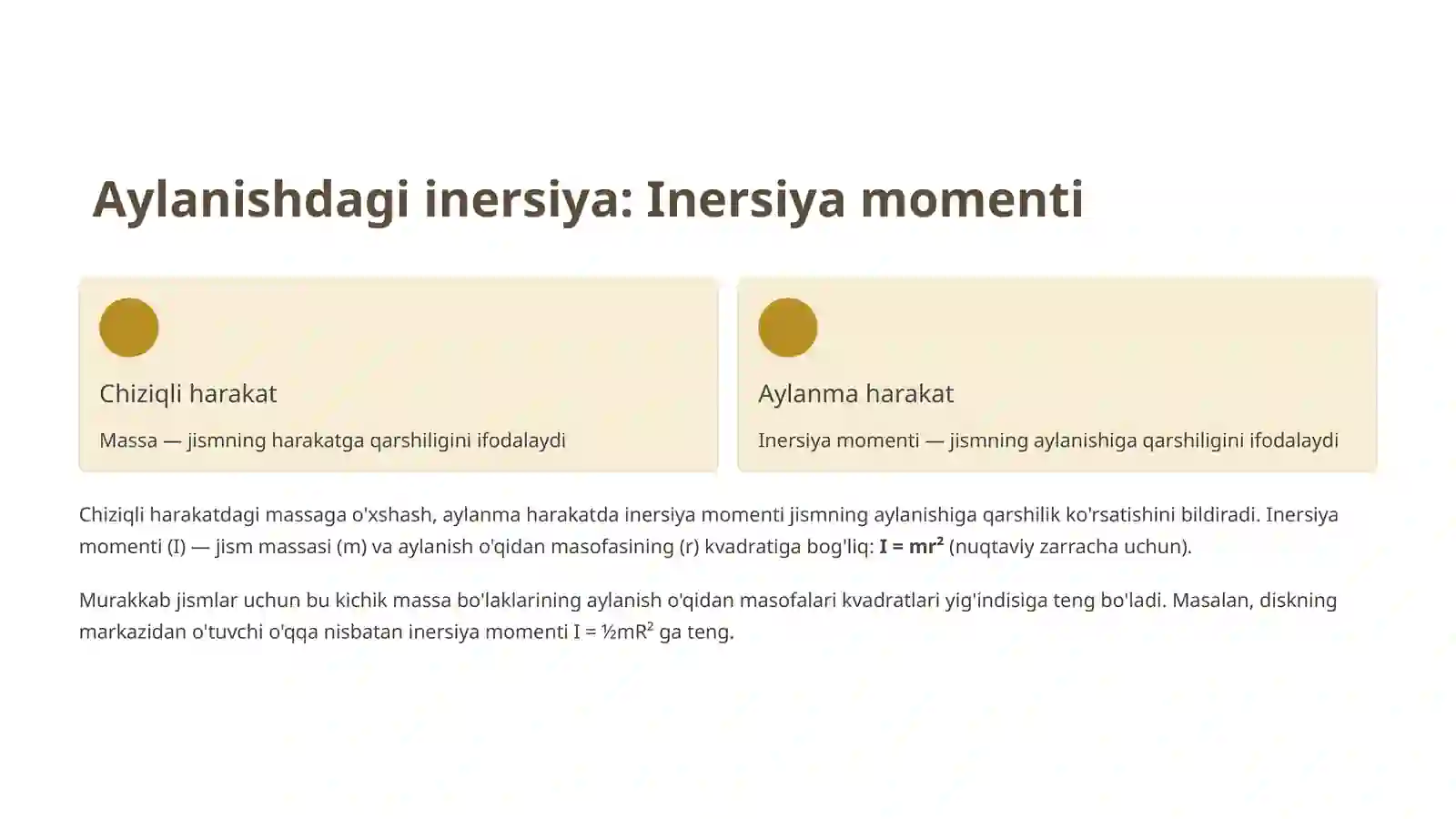 Qattiq jismning inersiya momentlari va tensori 3