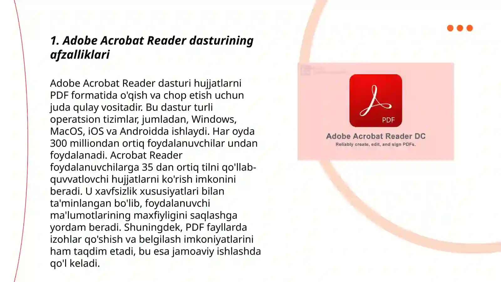 Adobe Acrobat Reader dasturining afzalliklari 3