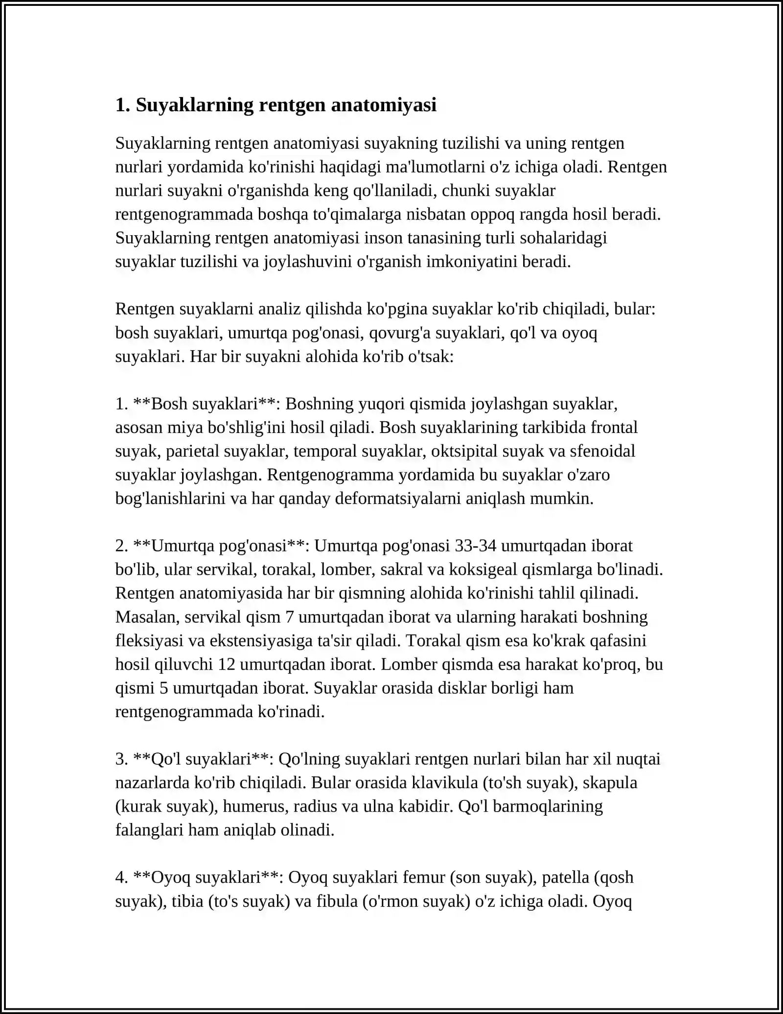 SKELET SUYAKLARINING RENTGENANATOMIYASI. SKELETNING RIVOJLANISH ANOMALIYALARI 3
