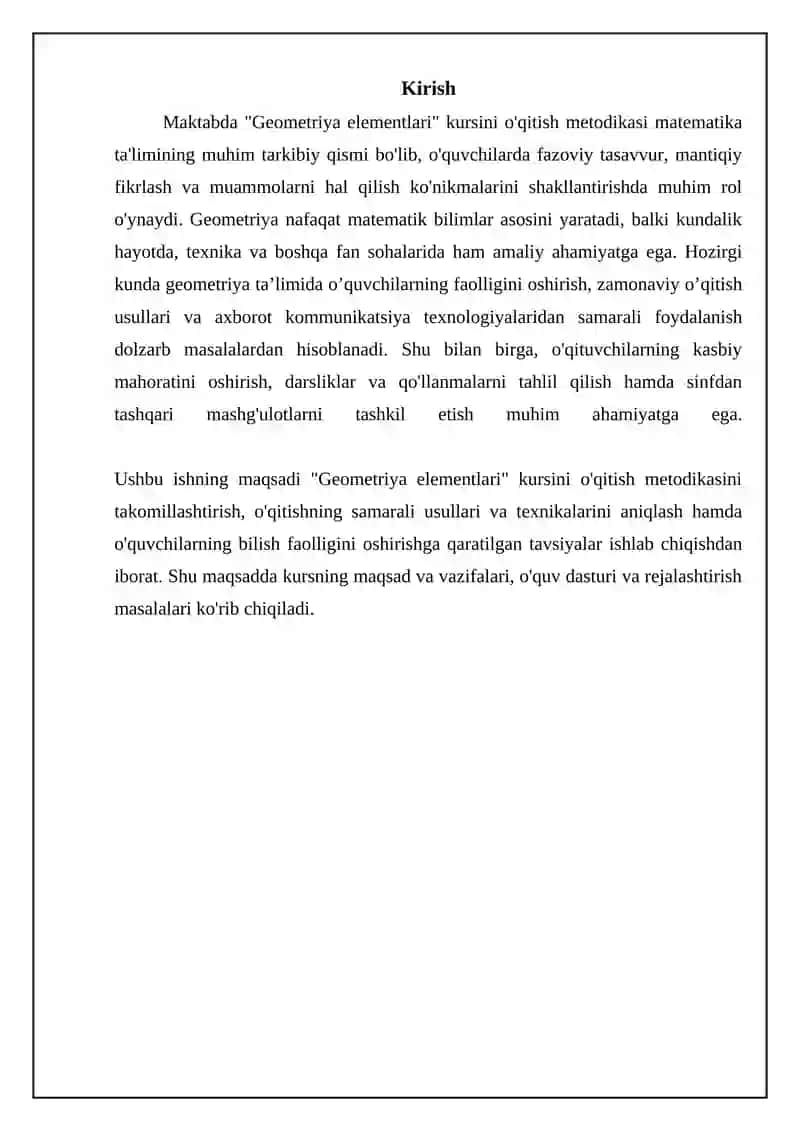 Geometriya elementlari kursining o'qitish metodikasi 3