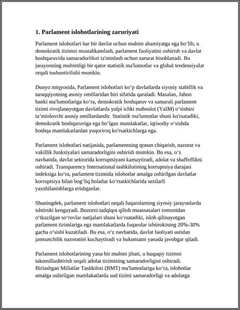 O’ZBEKISTON RESPUBLIKASIDA PARLAMENT ISLOHOTLARINING ZARURIYATI TAJRIBA VA MUAMMOLAR 3
