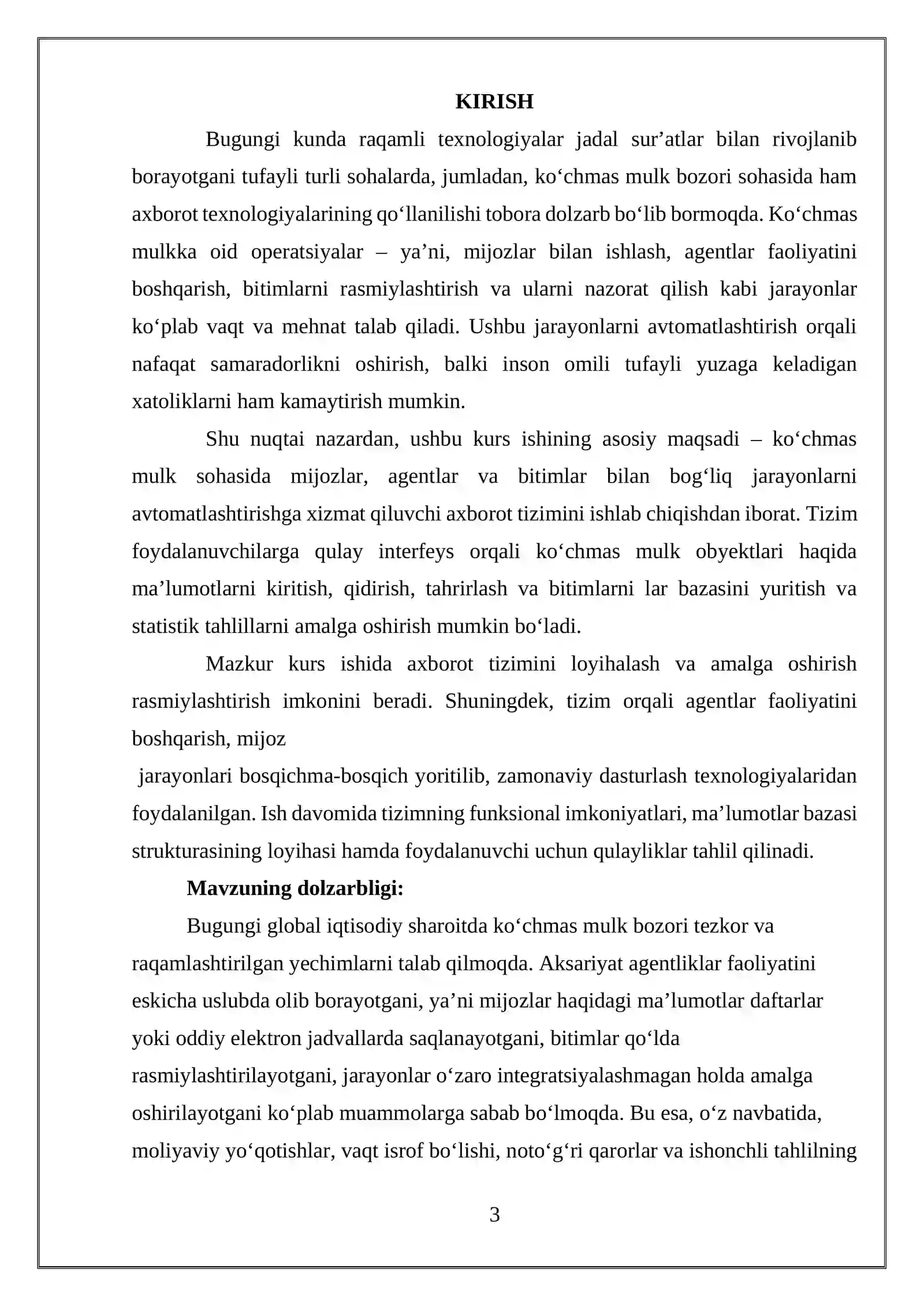 “Ko’chmas mulk. Mijozlar/agentlar/bitimlar” avtomatlashtirilgan axborot tizimini ishlab chiqish 3