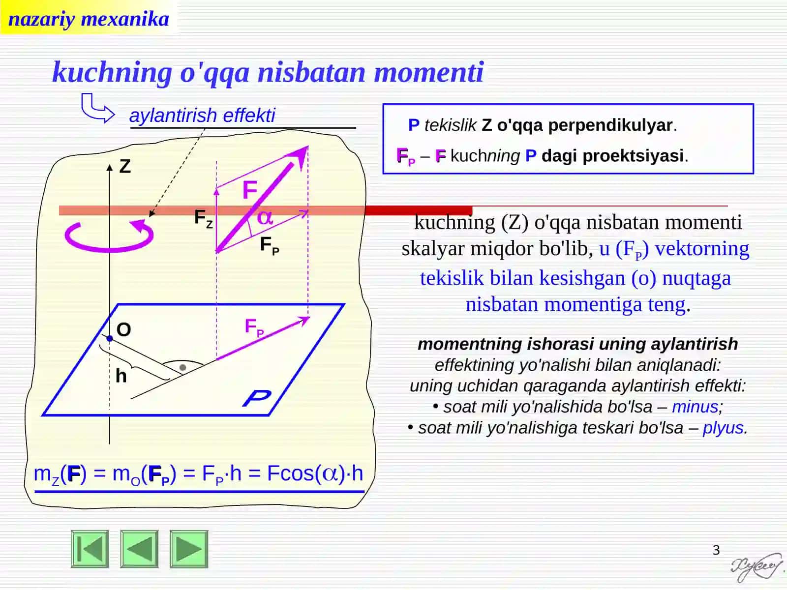 Fazodagi kuchlar sistemasining muvozanat shartlari 3