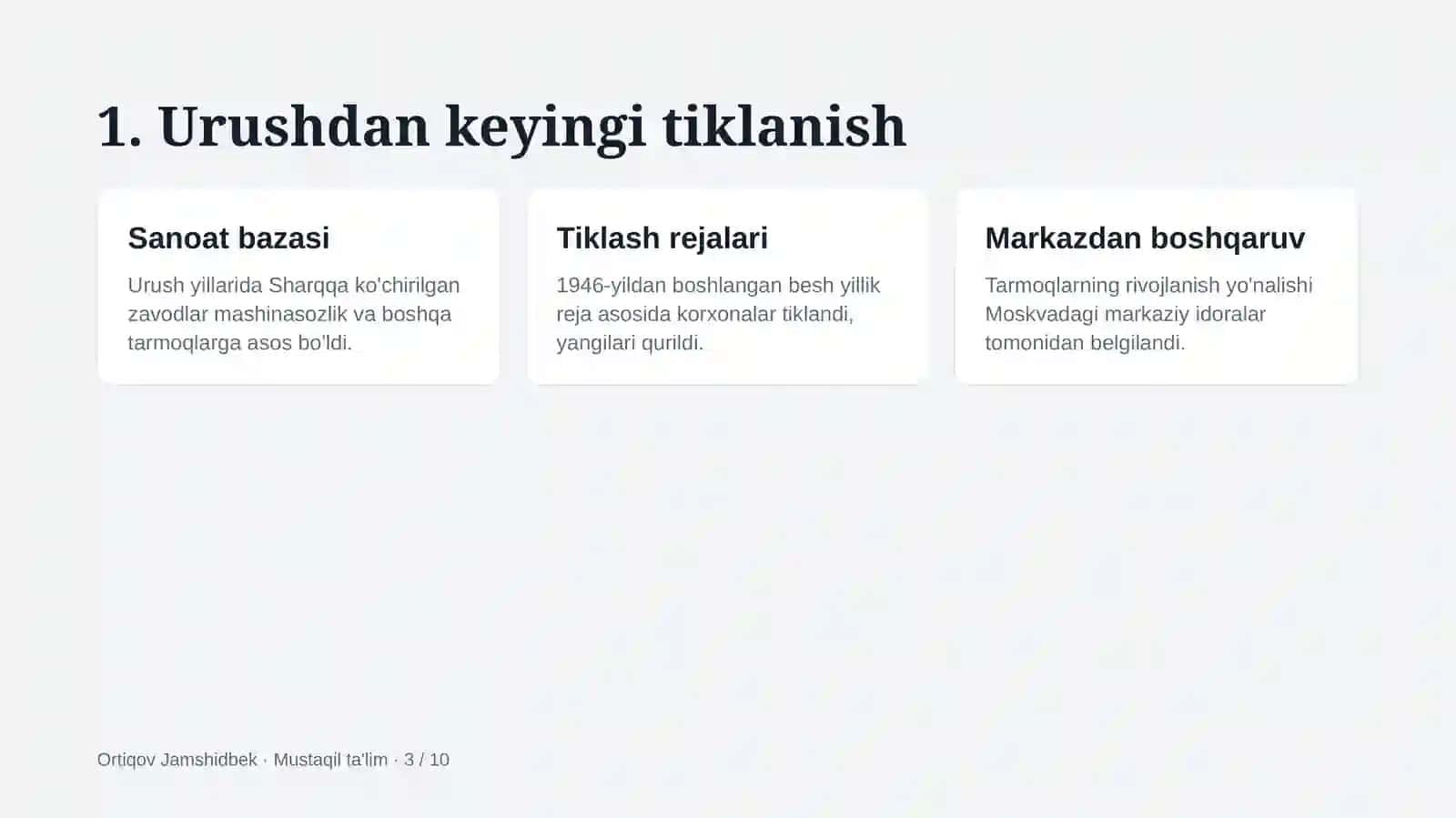 1946–1985-yillarda O'zbekiston sanoatining bir tomonlama rivojlanishi 3
