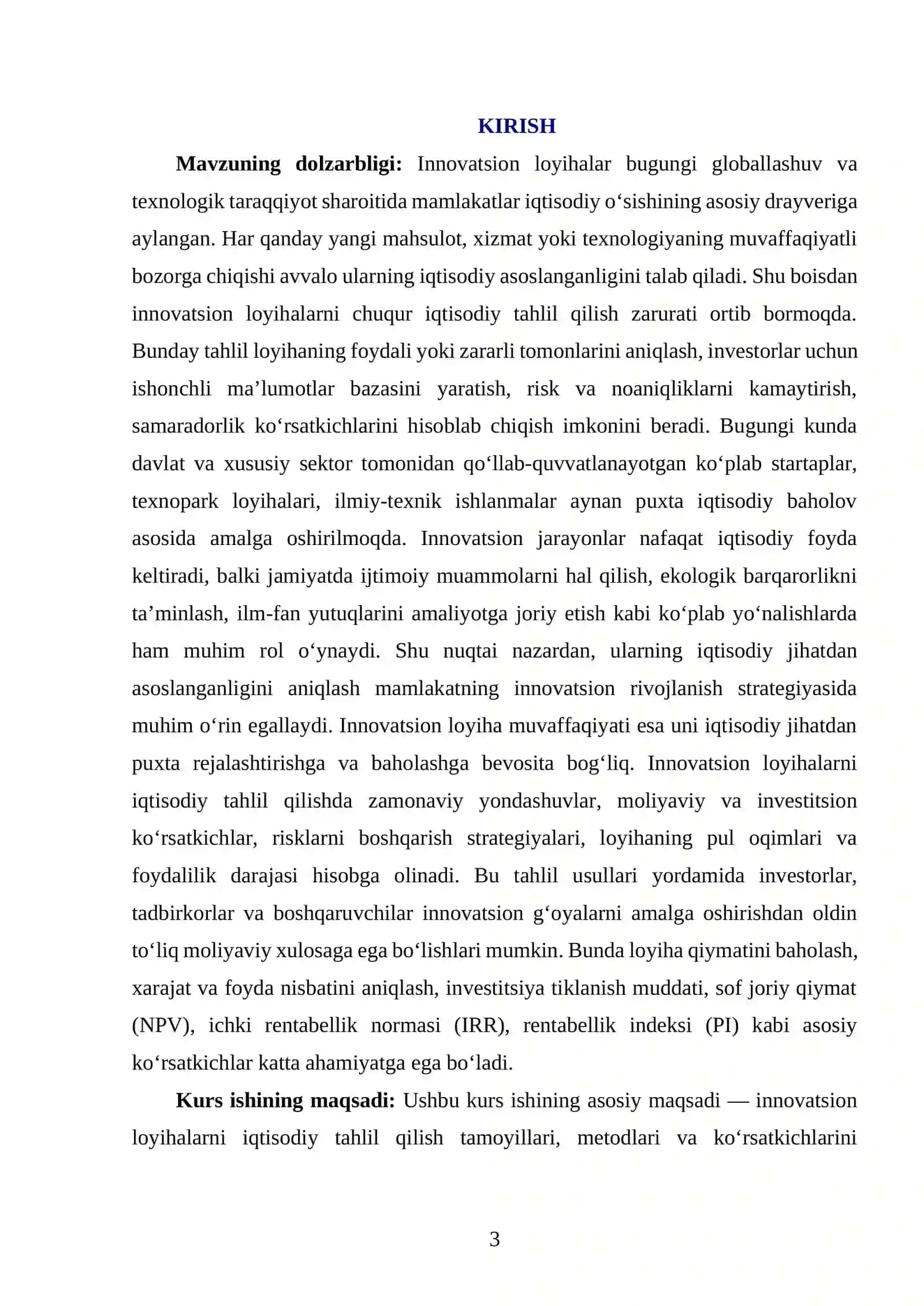 INNOVATSION LOYIHALARNI IQTISODIY TAHLIL QILISH 3