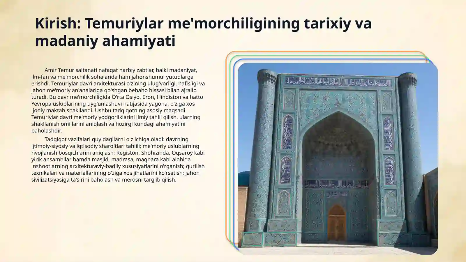 TEMURIYLAR DAVRI ME'MORCHILIGI 3