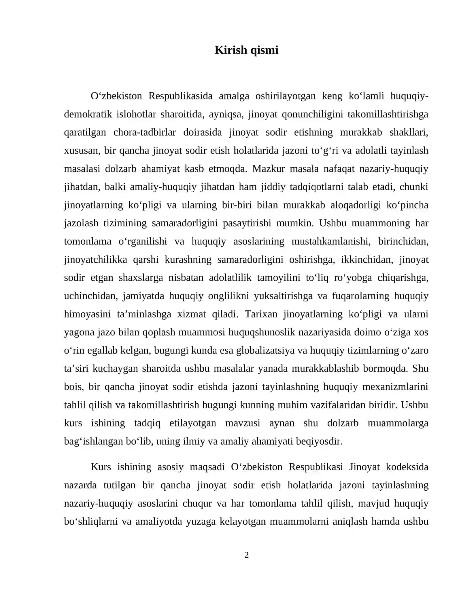 Bir qancha jinoyat sodir etishda jazoni tayinlash masalalari. 3