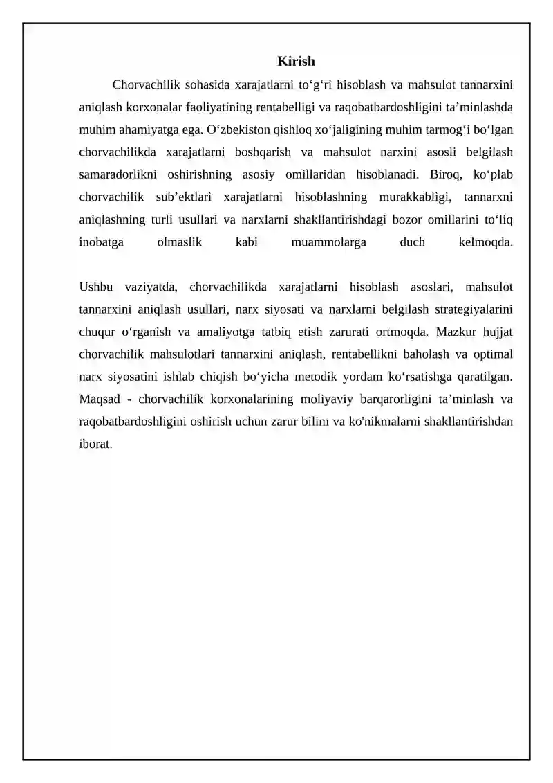 Mavzu Chorvachilikda xarajatlarni hisoblash va mahsulot tannarxini aniqlash asoslari 3