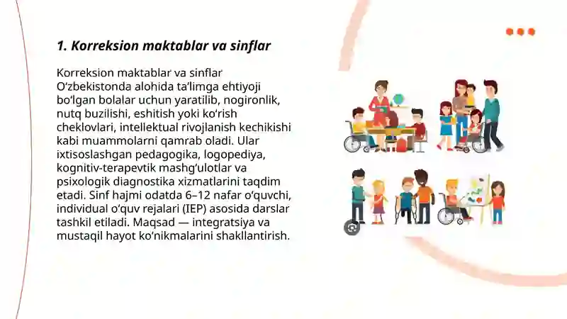 Oʻzbekistonda alohida taʼlimga ehtiyoji boʻlgan bolalar uchun tashkil etilgan taʼlim turlari 3